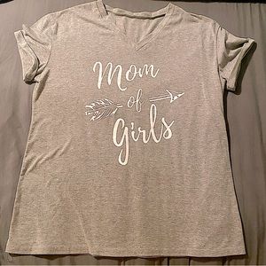 “Mom of Girls” Women’s Gray Graphic V-Neck Tee